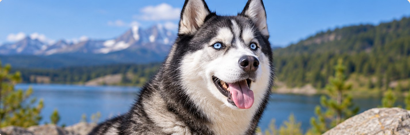 AI-illustrated Siberian husky by a lake