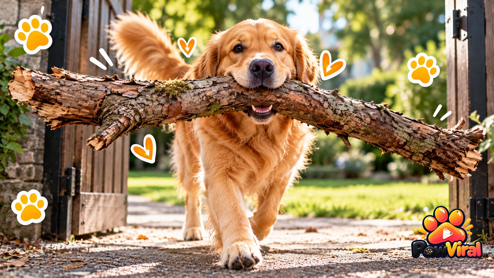 Oscar the Golden Retriever carrying his biggest branch yet