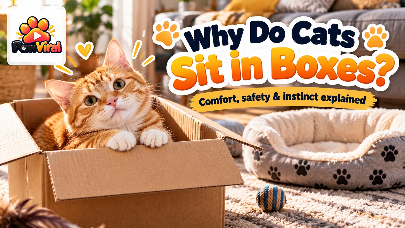 Orange tabby cat relaxing in a cardboard box